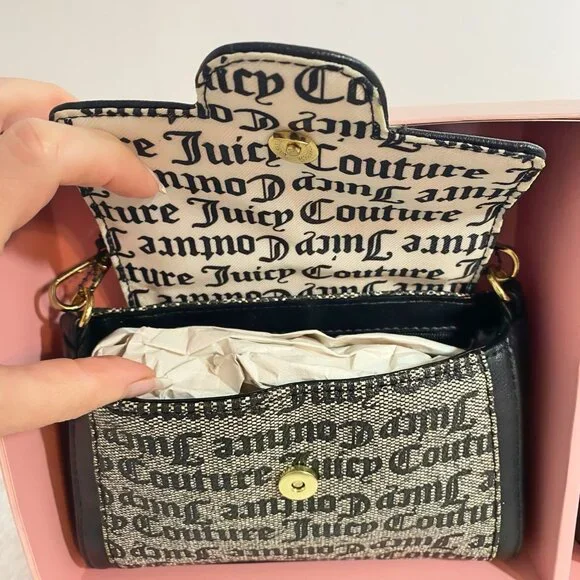 Juicy Couture Black Beige Logo Rose Print Mommy & Me Mini Crossbody Bags NWT - Picture 6 of 7